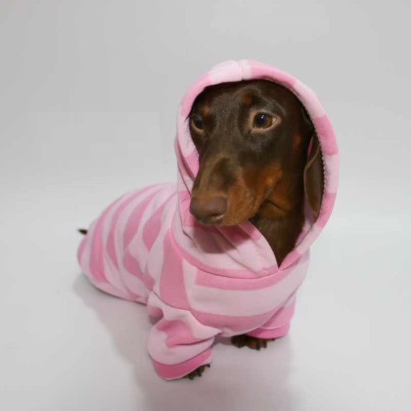 Suéter Hoodie para Mascotas Otoño-Invierno Terciopelo Suave Rayas Rosa