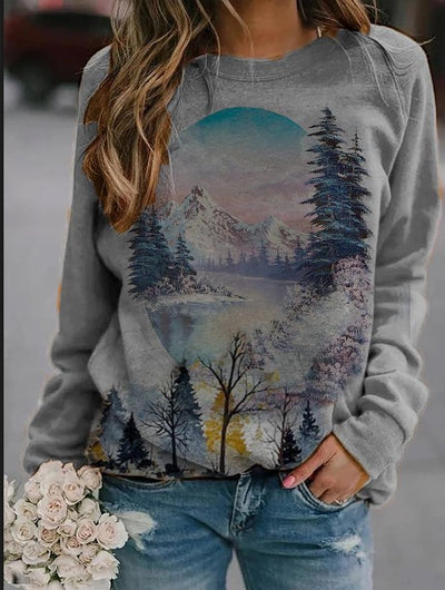Suéter de manga larga con estampado de paisaje