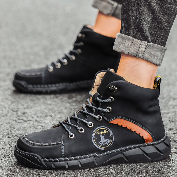 Botas de Cuero Vintage Cosidas a Mano para Hombre