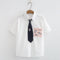 Camisa Blanca de Algodón con Gato Adorable en Estilo Escuela de Arte Japonesa