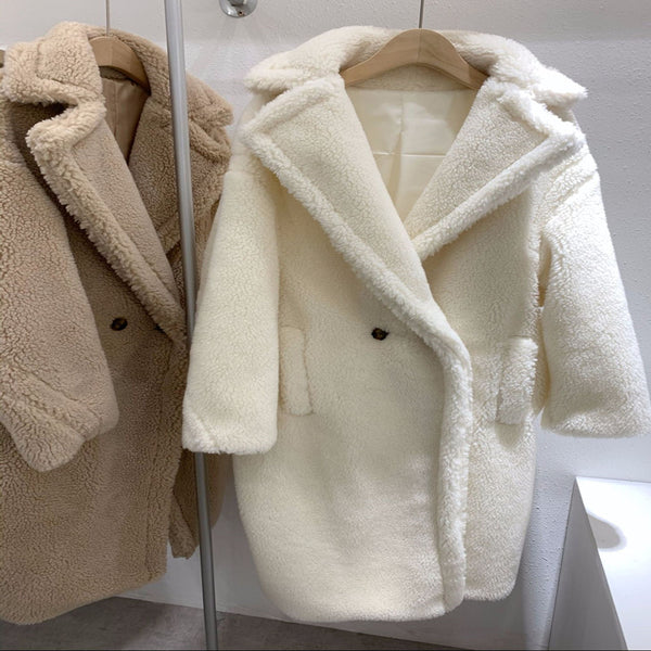 Abrigo de Lana para Mujer con Cuello de Peluche Sintético Largo