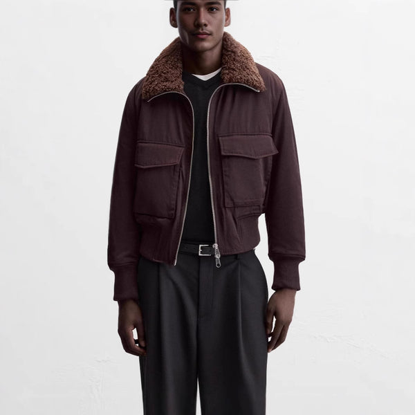 Abrigo Acolchado de Algodón con Cuello Alto y Bolsillos para Hombre