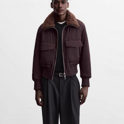 Abrigo Acolchado de Algodón con Cuello Alto y Bolsillos para Hombre