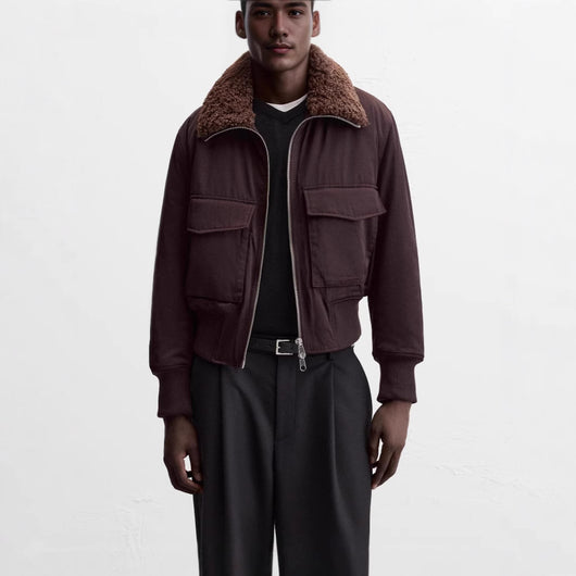 Abrigo Acolchado de Algodón con Cuello Alto y Bolsillos para Hombre