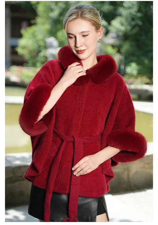 Capa de Piel Sintética con Cuello de Felpa y Cinturón para Otoño e Invierno - Image 11