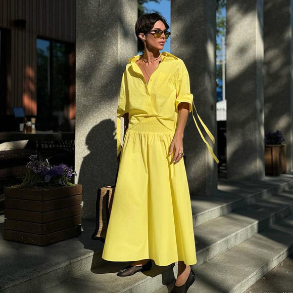 Conjunto Ejecutivo Amarillo: Blazer y Falda Dos Piezas