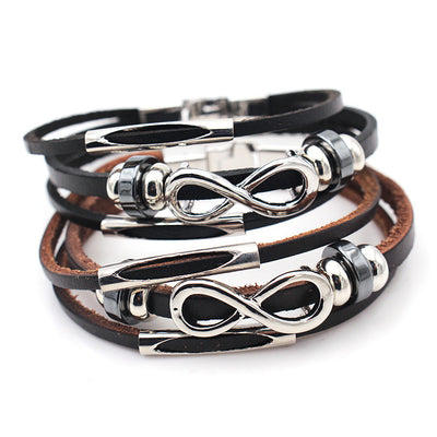 Pulsera Retro de Cuero para Hombre con Símbolo de Infinito