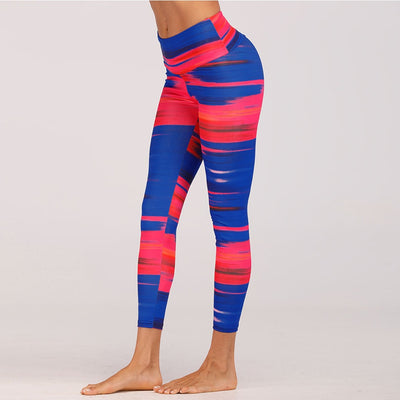Leggins Deportivos Estampado Azul y Rojo Cintura Alta Levanta Cola - Image 4