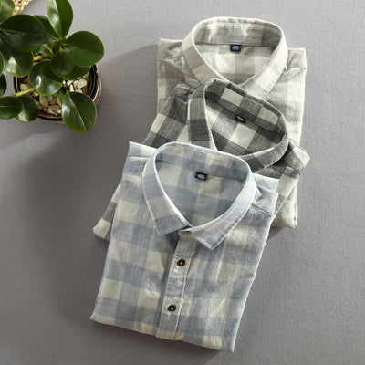 Camisa de Cuadros Manga Larga para Hombre - Algodón Lavado Efecto Vintage - Image 3