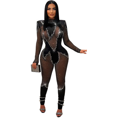 Jumpsuit Elegante de Malla con Strass y Mangas Largas - Image 10