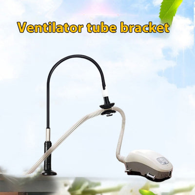 White flexible gooseneck ventilator hose bracket with a device clamp and a C-clamp base. - Image 12