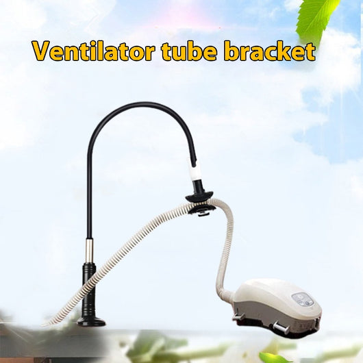 White flexible gooseneck ventilator hose bracket with a device clamp and a C-clamp base. - Image 12