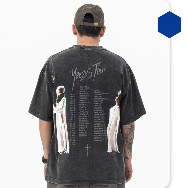 Camiseta Vintage Estampada de Manga Corta para Hombre