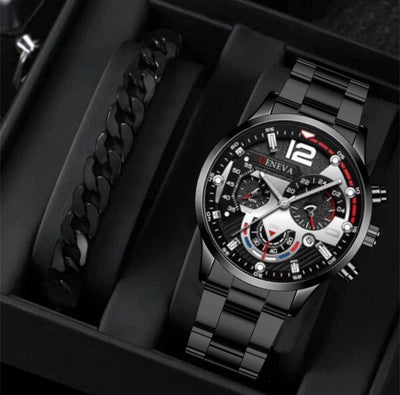 Set de 2 Relojes de Acero para Hombre con Pulsera - Diseño Ejecutivo Tres Ojos - Image 7