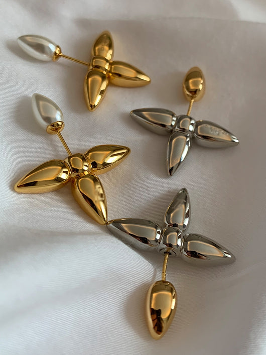 Dije Trébol de Cuatro Hojas Bicolor Oro y Plata con Detalles Cruzados