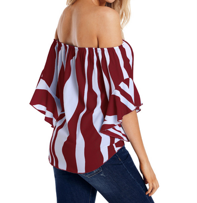 Blusa de Verano Elegante con Cuello Tubo y Mangas Trompeta a Rayas - Image 4