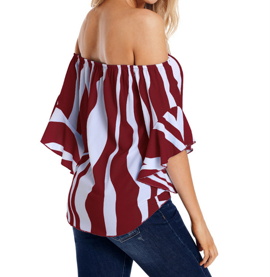 Blusa de Verano Elegante con Cuello Tubo y Mangas Trompeta a Rayas - Image 4