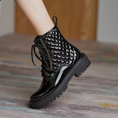 Botas Martin de Cuero Charol Brillante - Estilo Motociclista