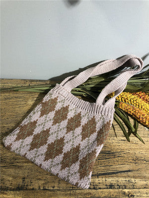 Bolsa de Lana Tipo Cartera con Diseño Cuadros