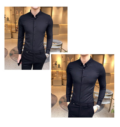 Camisa Manga Larga Estilo Gentleman Británico de Color Sólido - Image 18