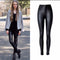 Pantalones de Cuero Sintético PU Cintura Alta Slim Fit Talla Grande