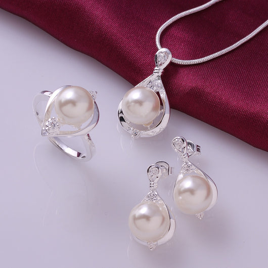 Juego de Joyas de Plata con Perla de Agua Dulce para Mujer