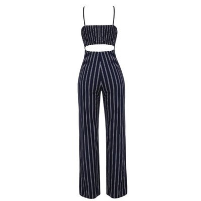Jumpsuit Elegante de Piernas Anchas con Tirantes y Rayas - Image 10