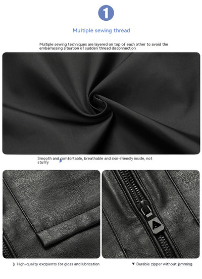 Chaqueta de Cuero para Motociclista Slim Fit Casual - Image 8