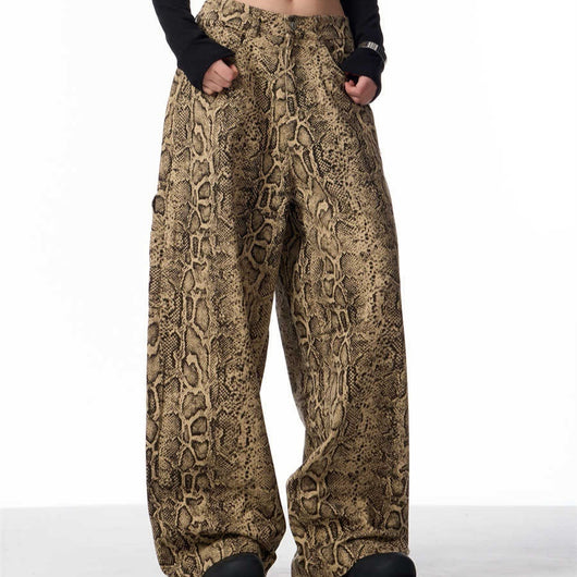 Jeans Leopardo Retro Pierna Ancha Cintura Alta Slim