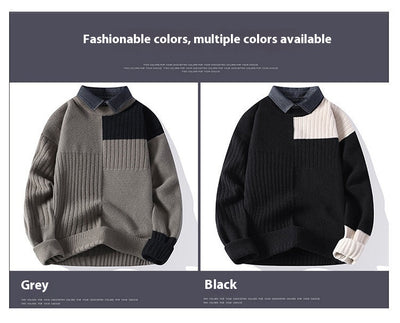 Suéter Tejido Holgado con Cuello Camisero para Hombre - Otoño e Invierno - Image 14