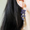 Handmade Dark Azul Eternal Hydrangea Flower Tassel Pendant Earrings Ear Clip