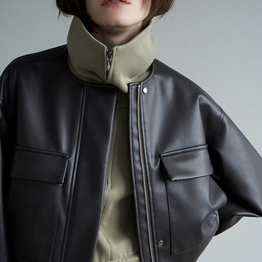Chaqueta de Cuero Corta Estilo Británico para Mujer