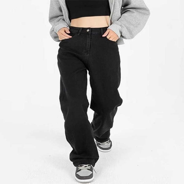 Pantalones Vaqueros Talle Grande Cintura Alta Pierna Ancha Negro