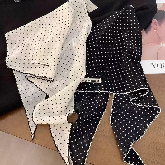 Pañuelo Triangular Coreano con Lunares, Diseño Anudado y Encaje para Cintura - Image 16