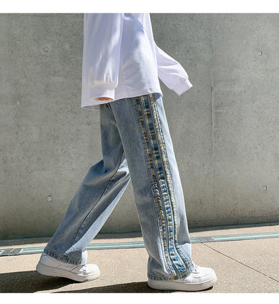 Jeans Deportivos Anchos para Hombre con Costuras de Rayas de Color - Image 23