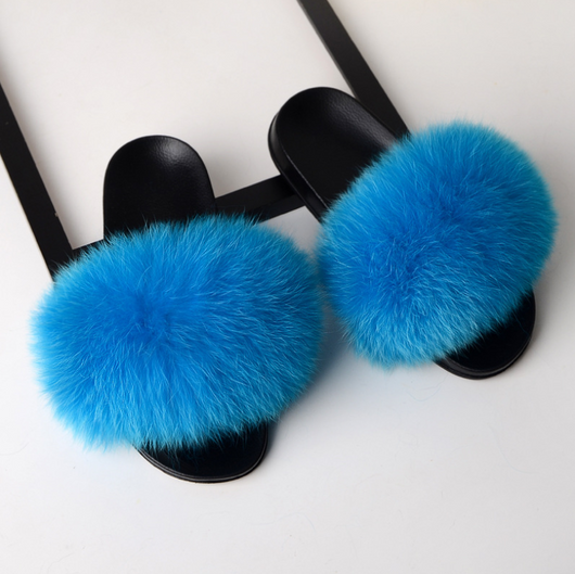 Pantuflas de Piel de Zorro Genuina para Mujer - Sandalias Deslizantes de Verano - Image 22