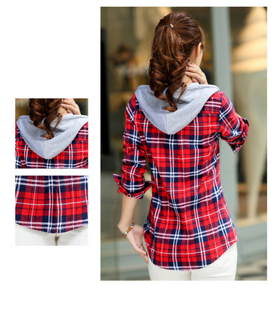 Camisa de Cuadros con Capucha para Mujer de Manga Larga - Image 6