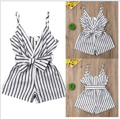 Vestido Infantil de Una Pieza con Tirantes y Rayas - Image 3