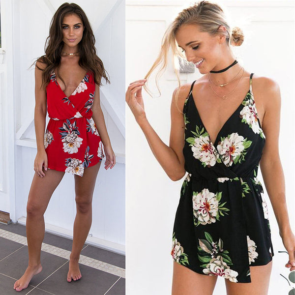 Jumpsuit Escotado con Estampado y Tirantes Ajustables
