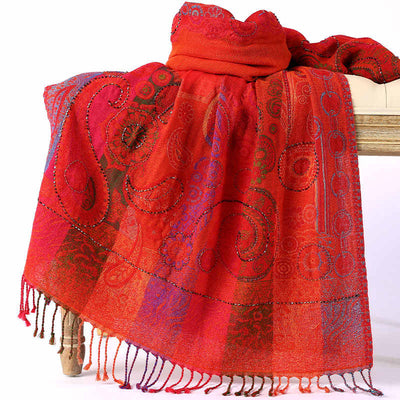 Bufanda Chal de Lana Cardada Étnica - Abrigo Cálido para Invierno - Image 3