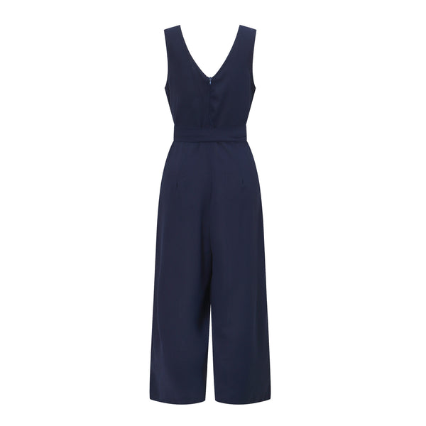 Jumpsuit con Escote en V, Halter y Cinturón