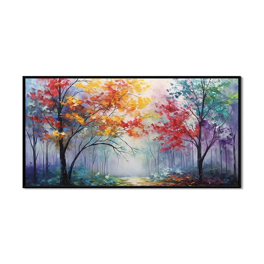 Cuadro Abstracto Árbol Colorido Óleo Pintura a Mano Bosque Otoño Matutino Lienzo Moderno - Image 6