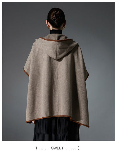 Poncho Capa de Lana Reversible con Patrón Espiga y Capucha - Image 11