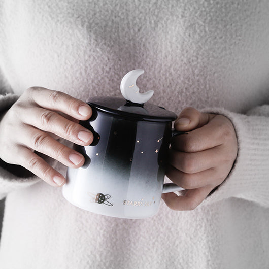 Taza de Cerámica Cielo Estrellado con Tapa y Cuchara - Image 2