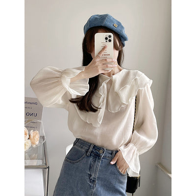 Blusa Retro Francesa Manga Larga con Volantes de Pétalos para Mujer - Image 19