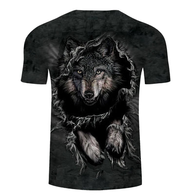 Playera Estampada Wolf 3D Tide Suelta Manga Corta Hombre - Image 7