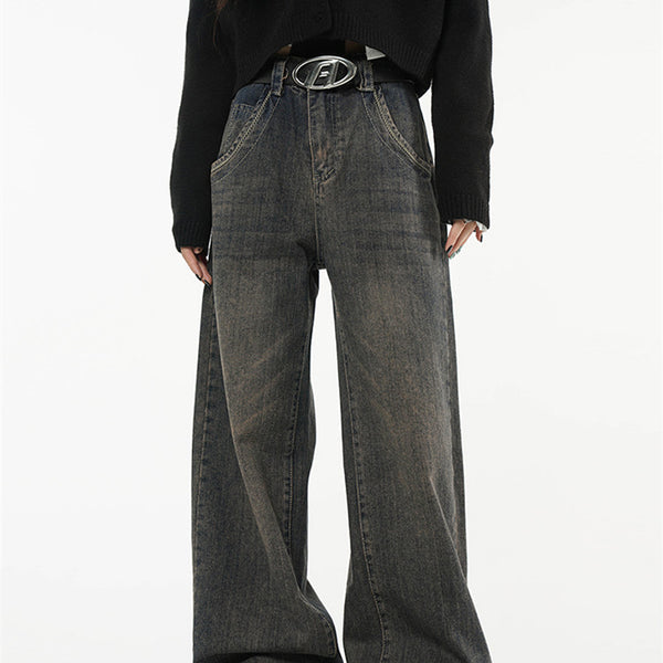 Pantalones Rectos Amplios de Cintura Alta para Mujer
