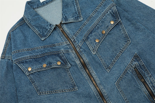 Chaqueta Denim Vintage Punk Lavado Desgastado Unisex - Image 9