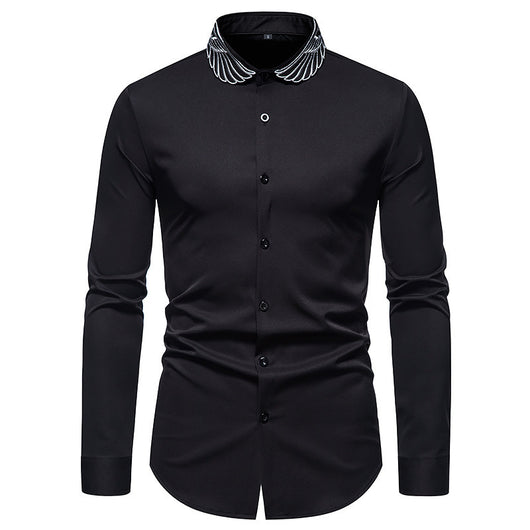 Camisa de Cuello Mao con Alas Bordadas para Hombre - Estilo Moderno - Image 5
