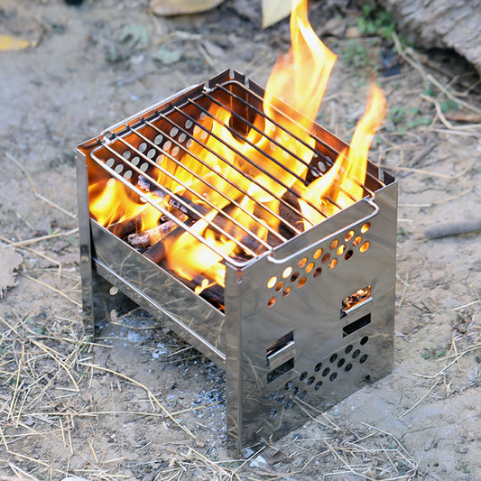 Asador Portátil Dual 2 en 1 de Acero Inoxidable con Parrilla Desmontable